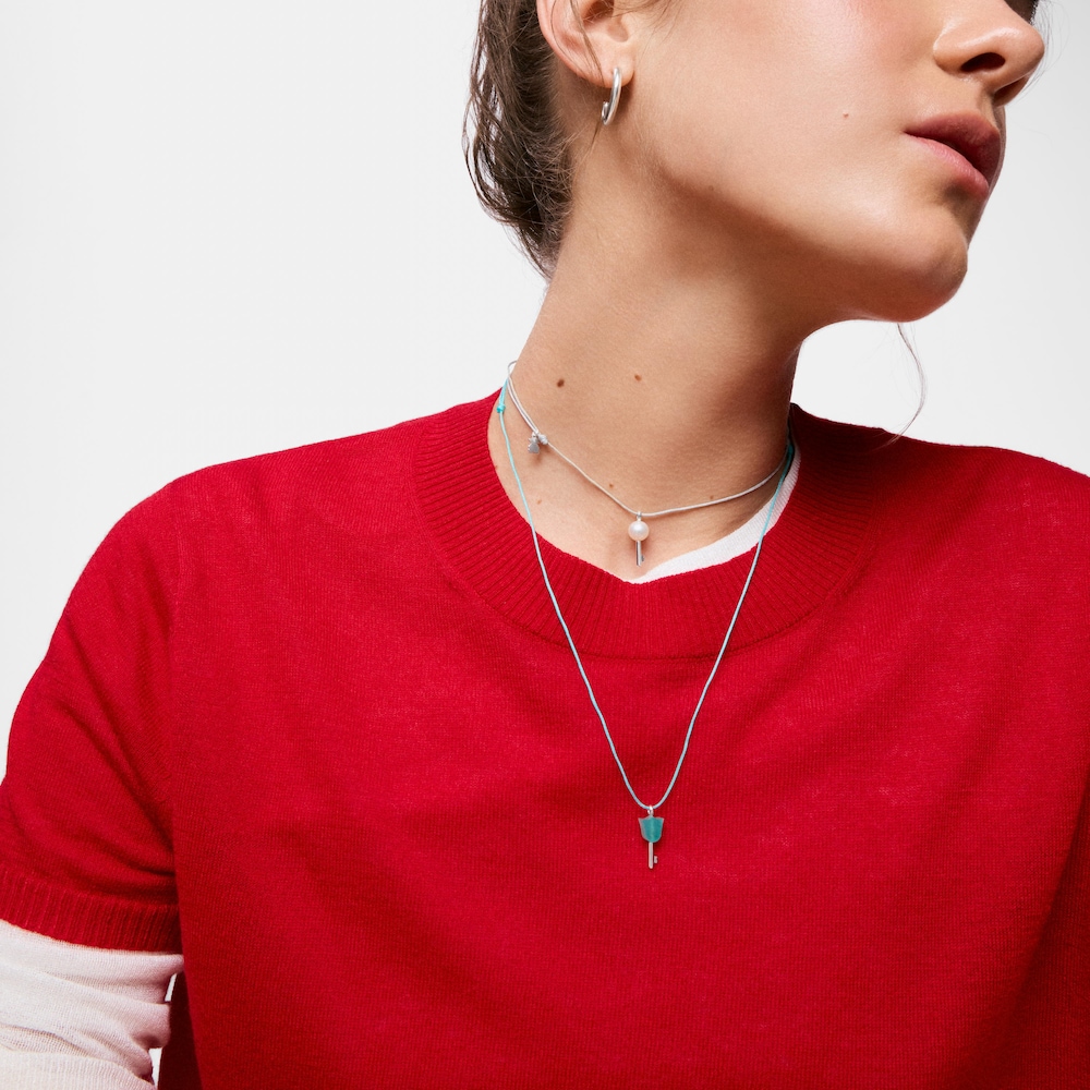 Naszyjnik ze srebra, szarego nylonu i perły hodowlanej TOUS Unlock