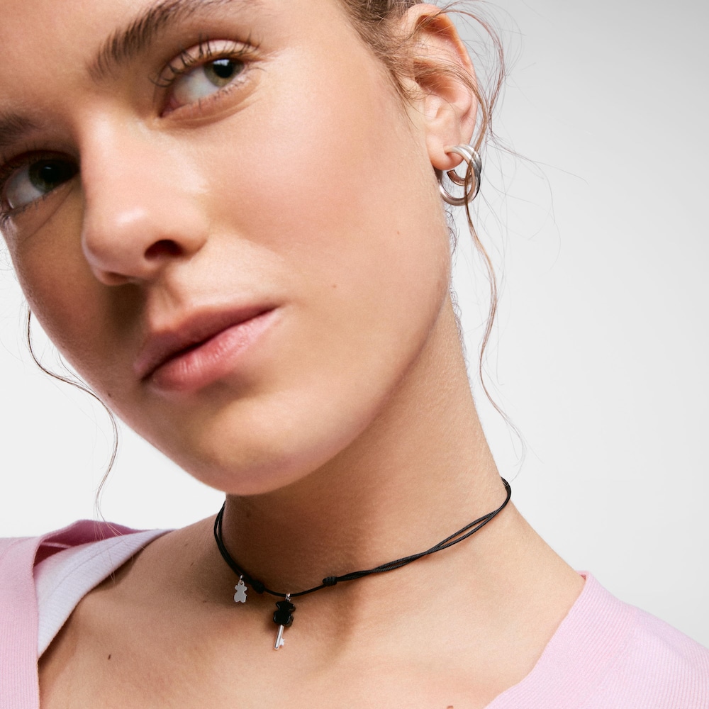 Collar de plata, nylon negro y &oacute;nix TOUS Unlock