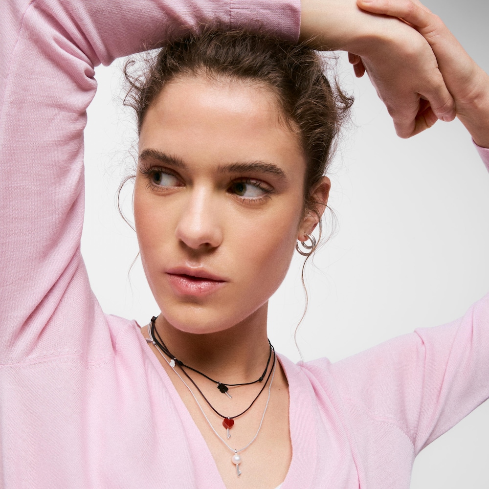 Collar de plata, nylon negro y &oacute;nix TOUS Unlock