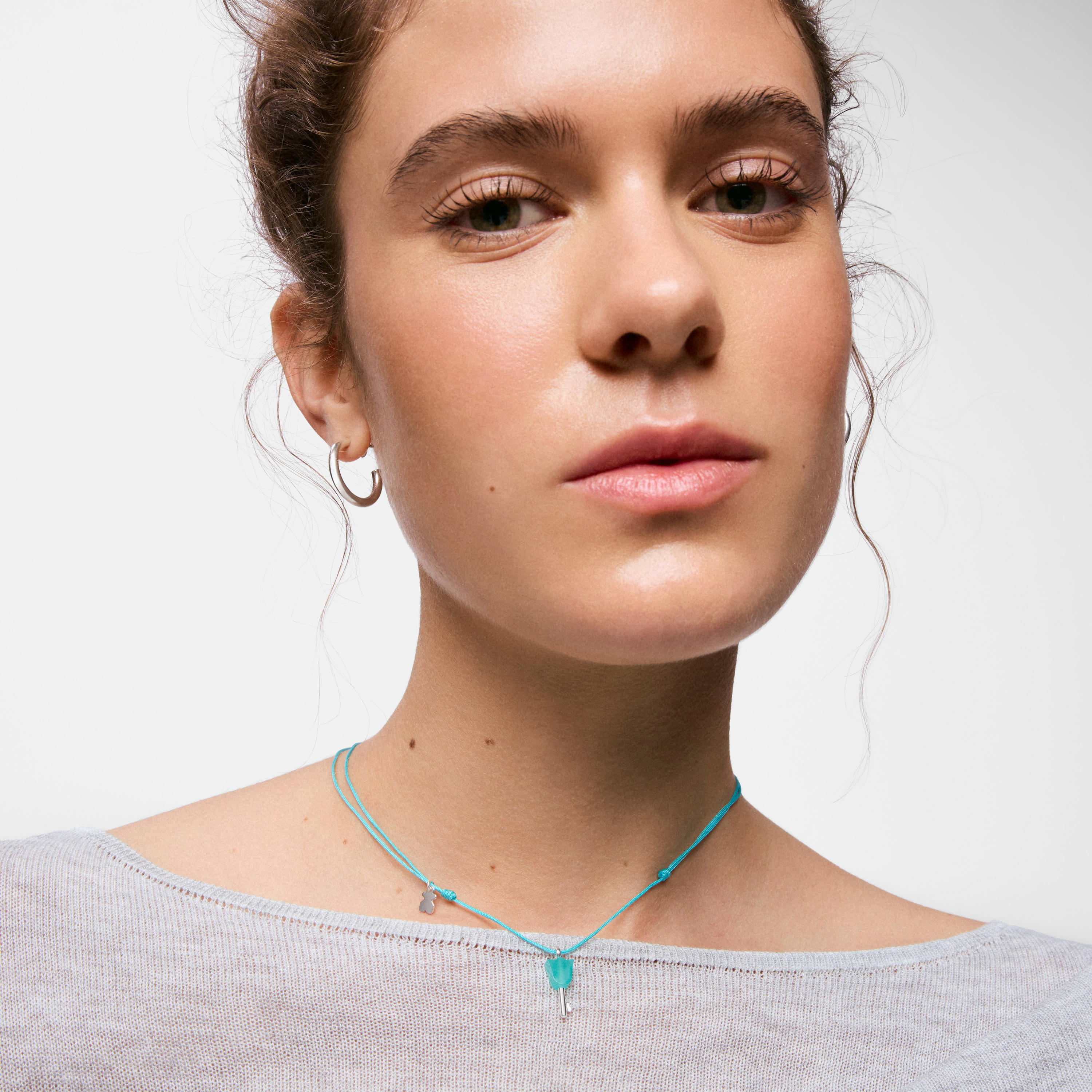 Silver, turquoise nylon and amazonite Necklace TOUS Unlock