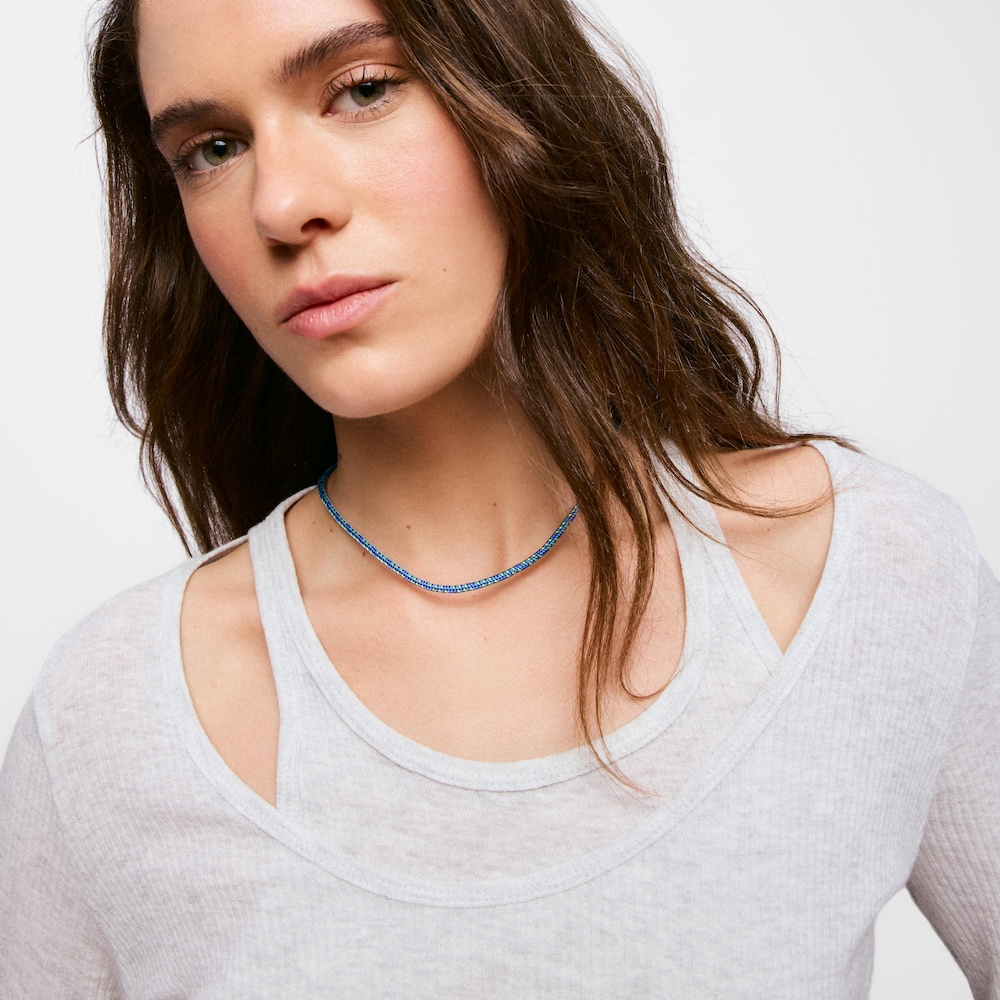 Collar con cord&oacute;n azul y acero TOUS Basics