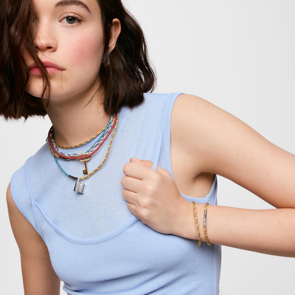 Pulsera con cord&oacute;n amarillo y acero TOUS Basics