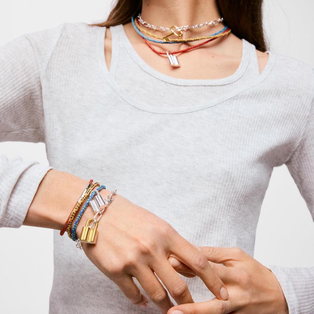 Pulsera con cord&oacute;n azul y acero TOUS Basics