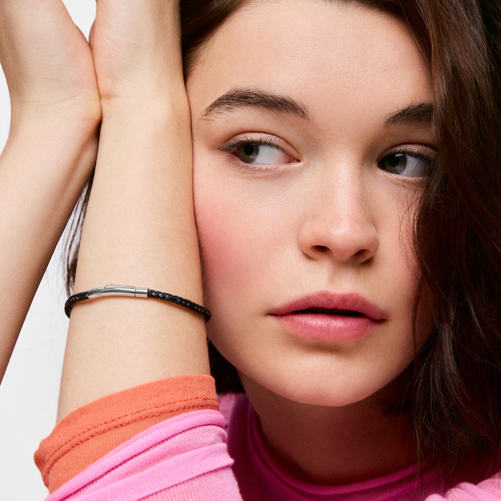 Pulsera con cord&oacute;n negro y acero TOUS Basics