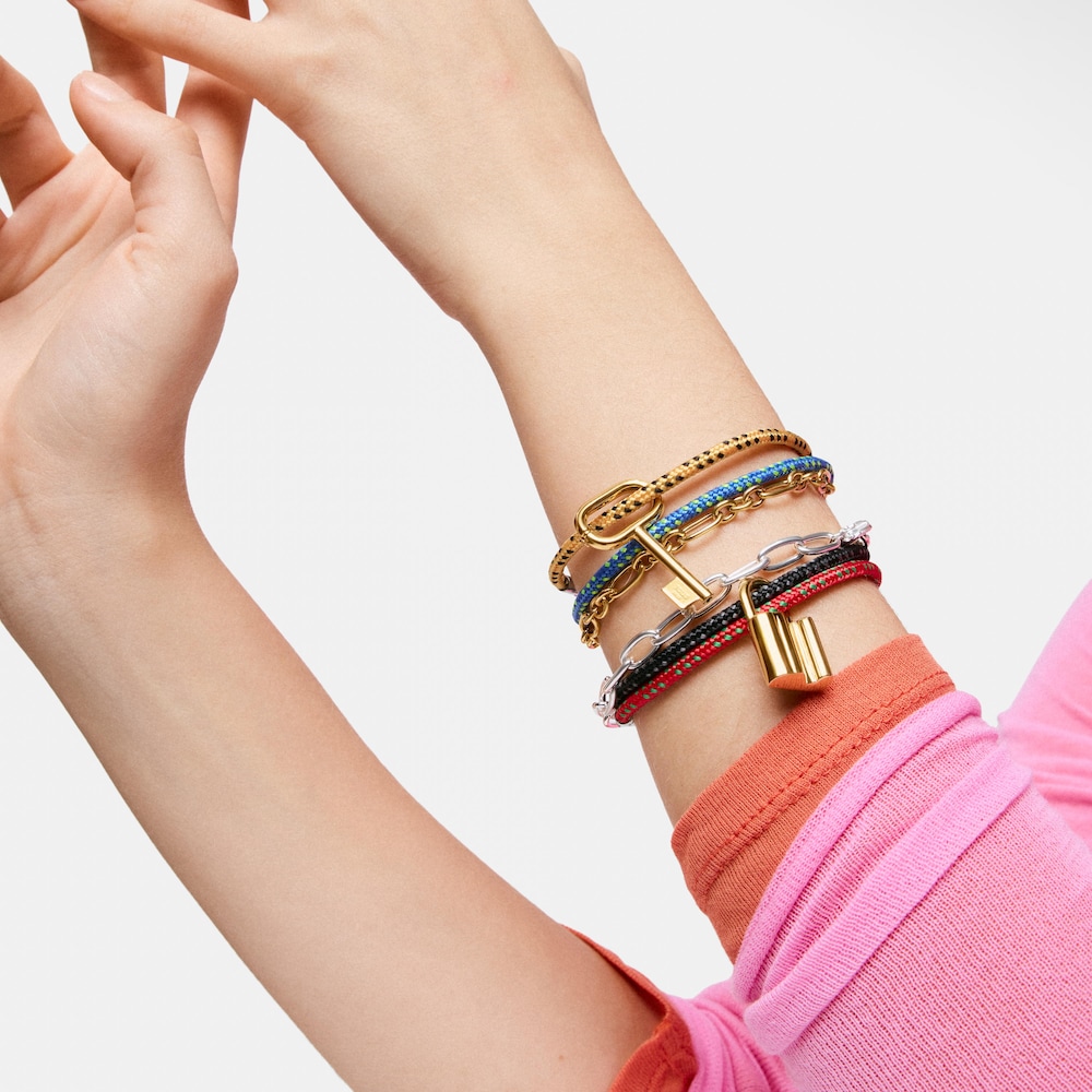 Pulsera con cord&oacute;n negro y acero TOUS Basics