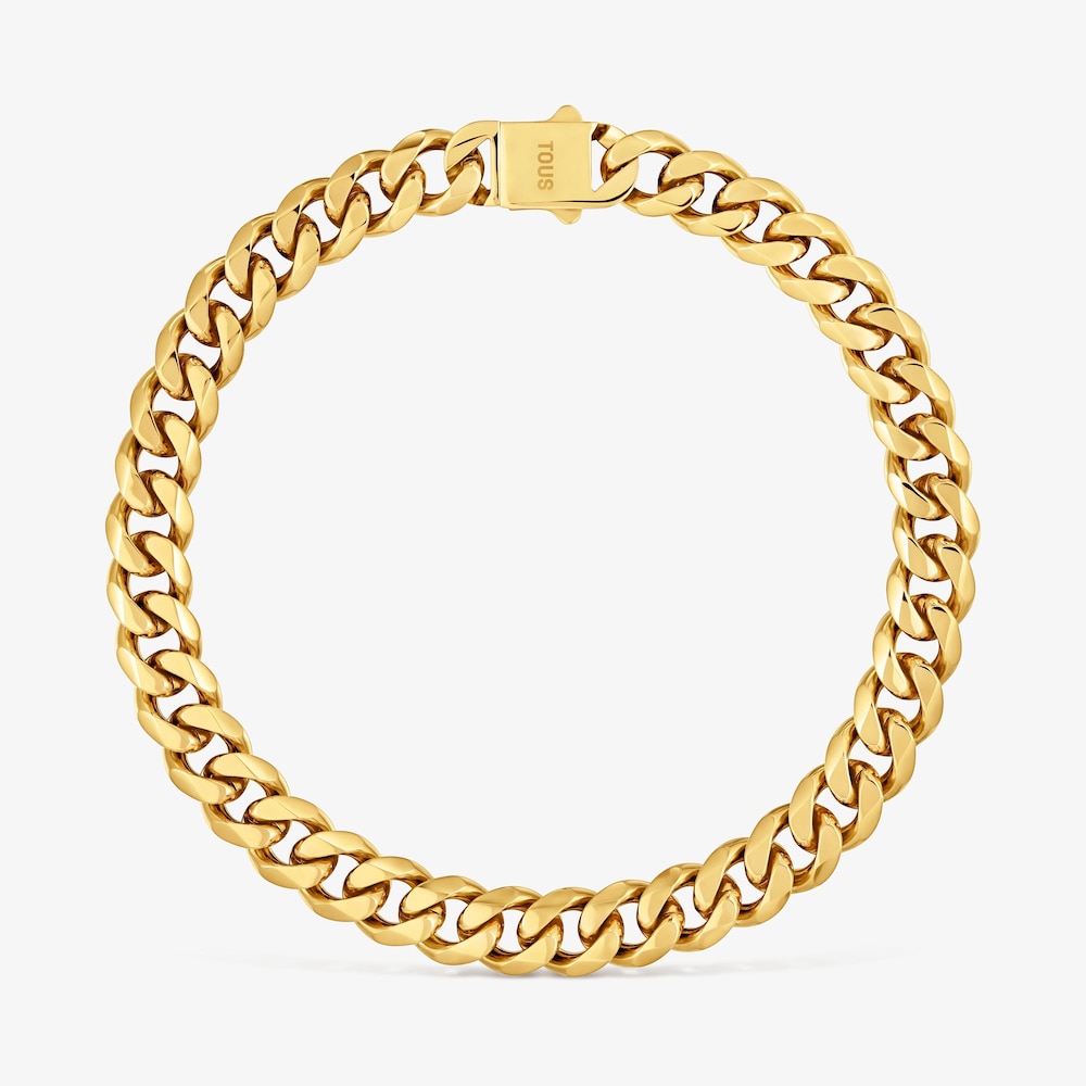 Řet&iacute;zkov&yacute; N&aacute;hrdeln&iacute;k s&nbsp;ploch&yacute;mi čl&aacute;nky z&nbsp;oceli ve zlat&eacute; barvě TOUS Basics