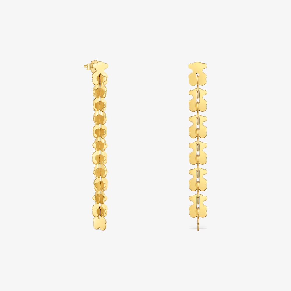 Pendientes largos de acero en color dorado con motivos oso Carrusel
