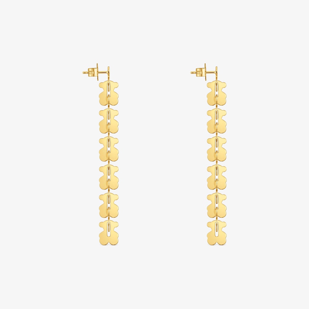 Pendientes largos de acero en color dorado con motivos oso Carrusel