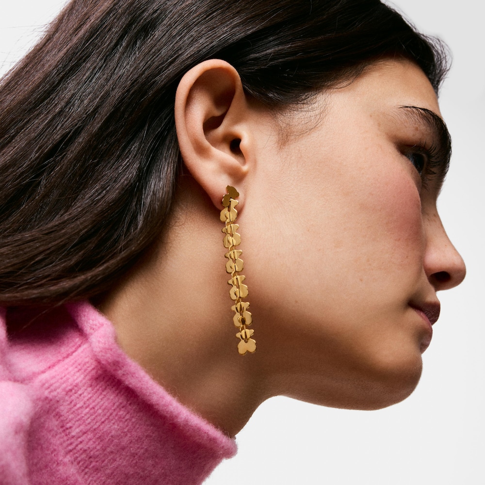 Pendientes largos de acero en color dorado con motivos oso Carrusel