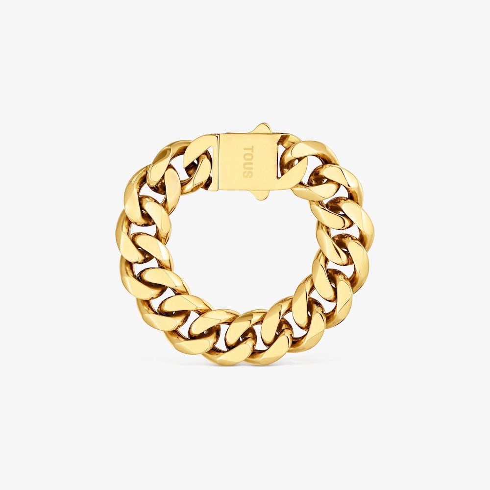 Řet&iacute;zkov&yacute; N&aacute;ramek s&nbsp;ploch&yacute;mi čl&aacute;nky z&nbsp;oceli ve zlat&eacute; barvě TOUS Basics