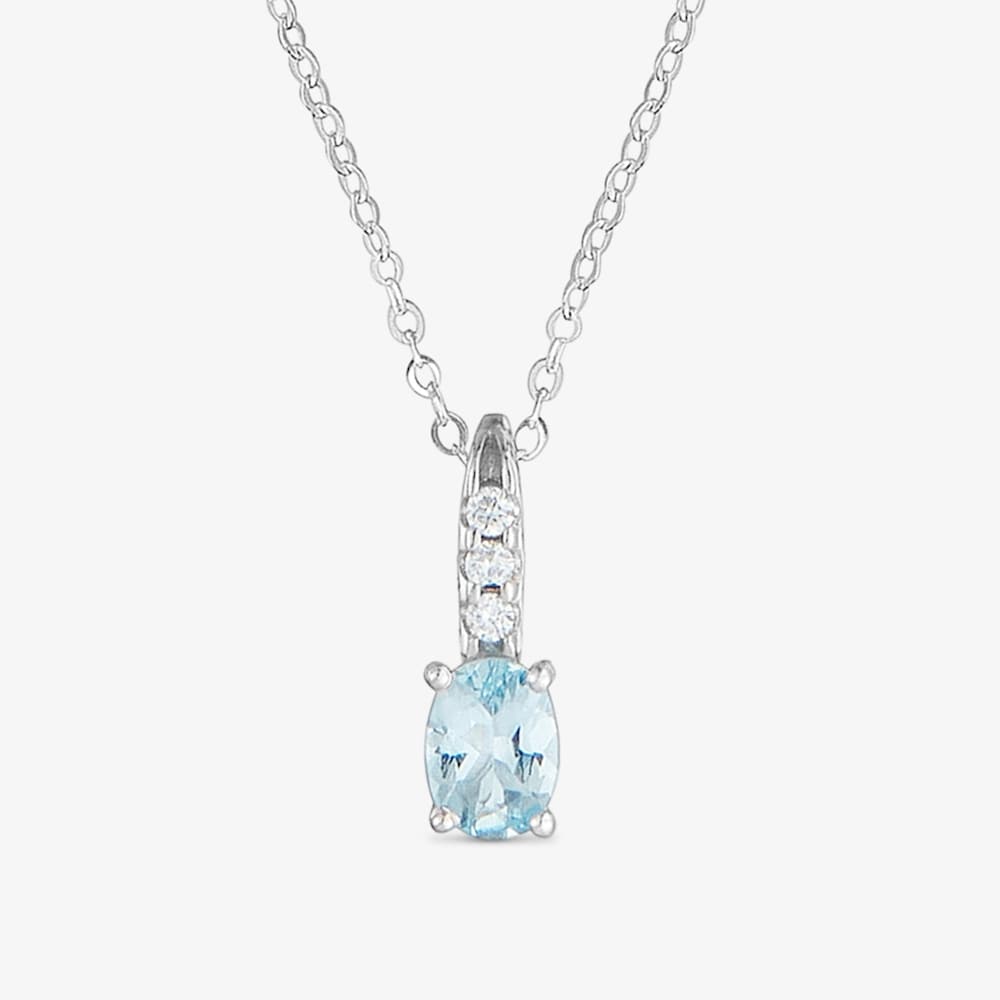 Collar de oro blanco 9 kt, diamantes y aguamarina Les Classiques