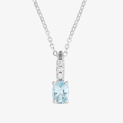 Collar de oro blanco 9 kt, diamantes y aguamarina Les Classiques