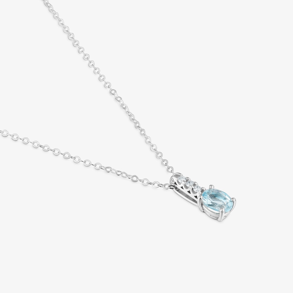Collar de oro blanco 9 kt, diamantes y aguamarina Les Classiques