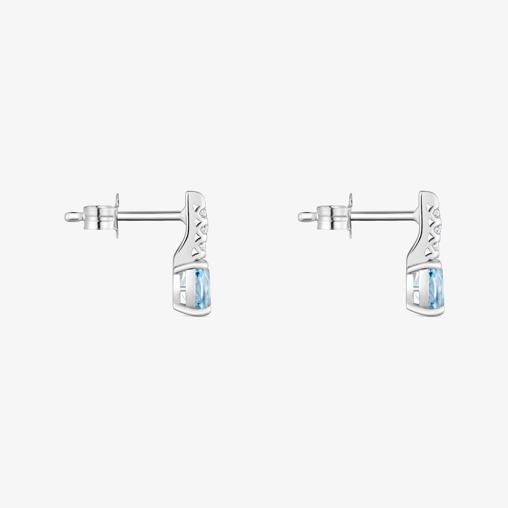 Pendientes cortos de oro blanco 9 kt, diamantes y aguamarina Les Classiques