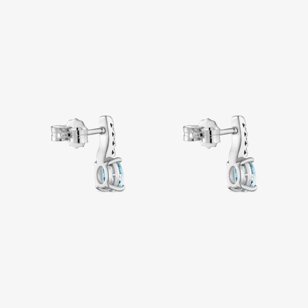 Pendientes cortos de oro blanco 9 kt, diamantes y aguamarina Les Classiques