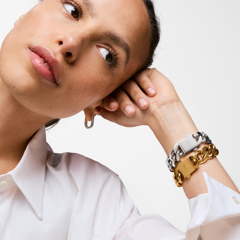 Ocelov&yacute; řet&iacute;zkov&yacute; N&aacute;ramek s&nbsp;ploch&yacute;mi čl&aacute;nky TOUS Basics