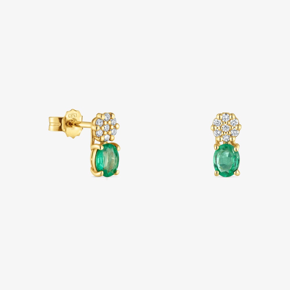 Pendientes cortos de oro 9 kt, diamantes y esmeralda Les Classiques