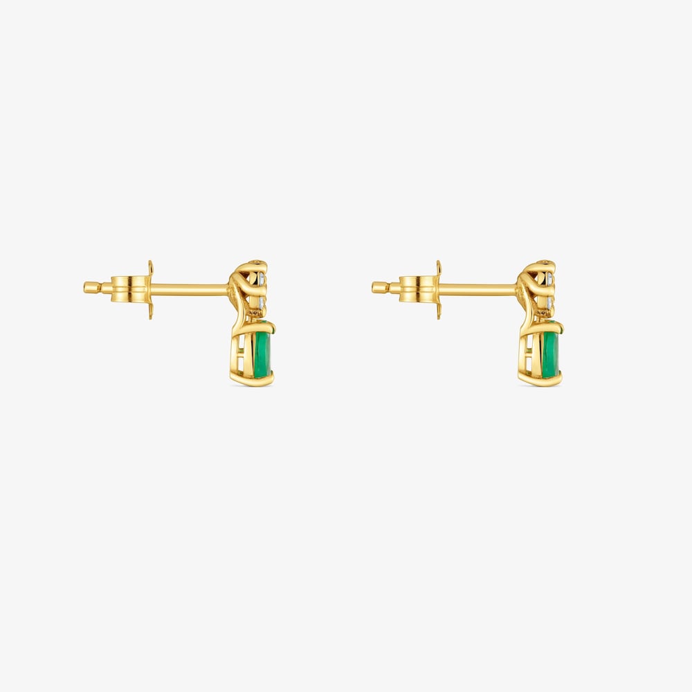 Pendientes cortos de oro 9 kt, diamantes y esmeralda Les Classiques