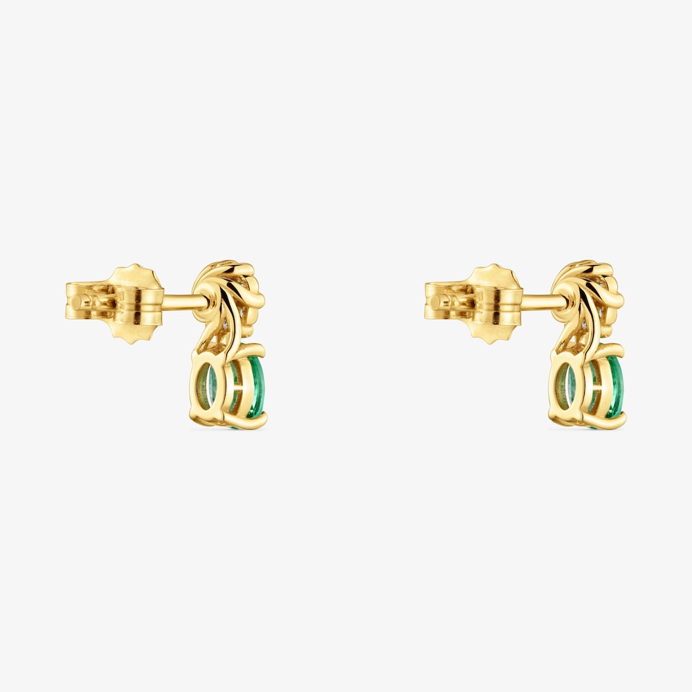 Pendientes cortos de oro 9 kt, diamantes y esmeralda Les Classiques