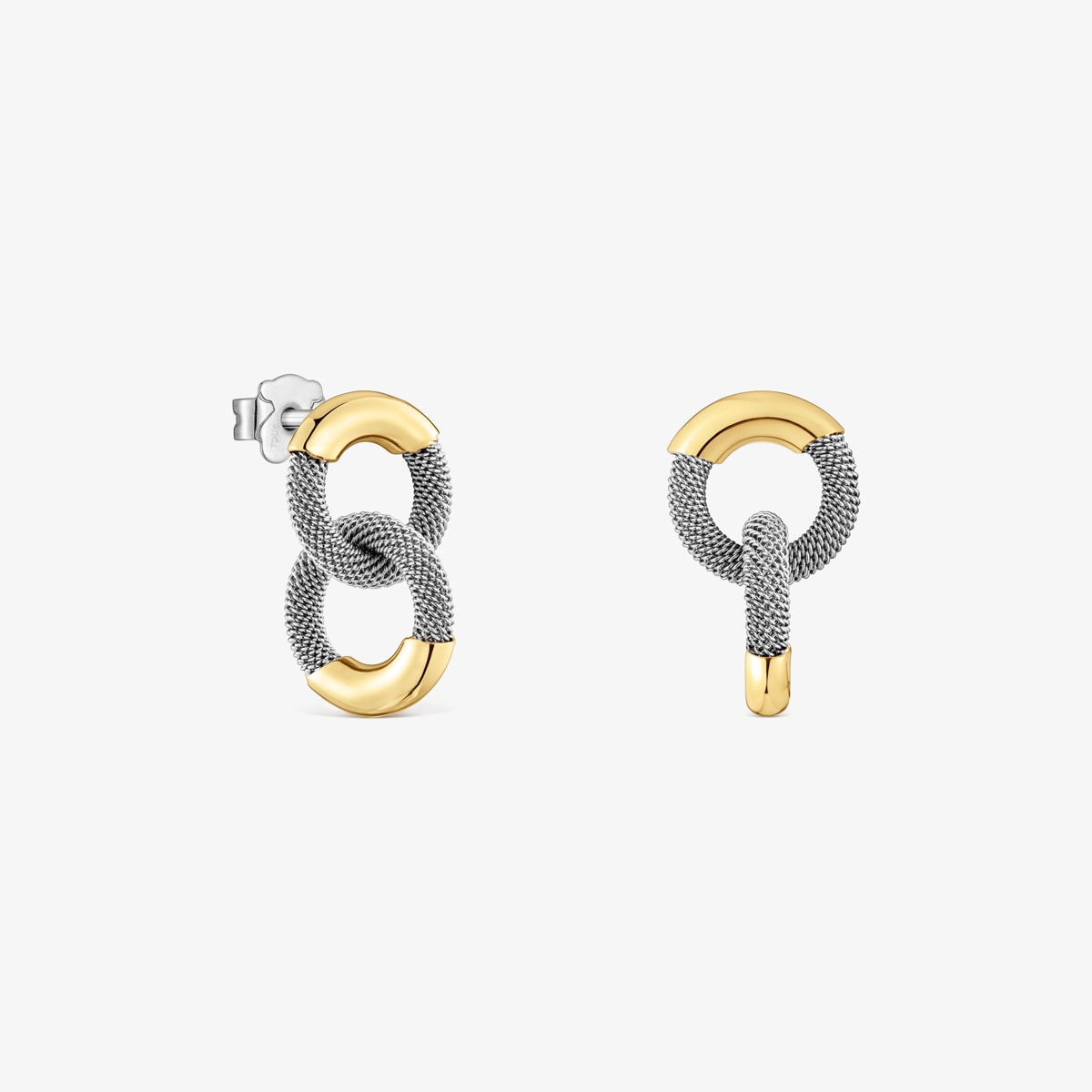 Tous - Pendientes Cortos De Acero Y Oro 14 Kt Tous Unlock - Bicolor