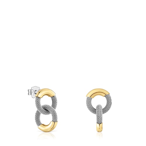 Pendientes cortos de acero y oro 14 kt TOUS Unlock