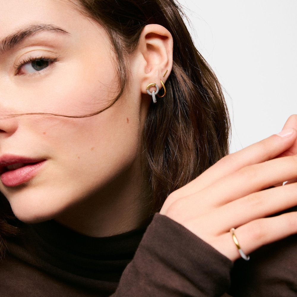 Pendientes cortos de acero y oro 14 kt TOUS Unlock