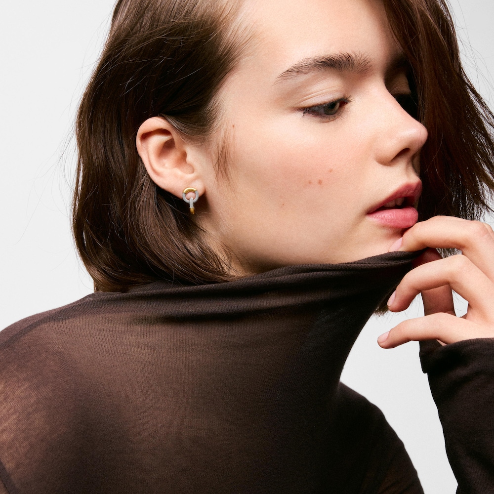 Pendientes cortos de acero y oro 14 kt TOUS Unlock