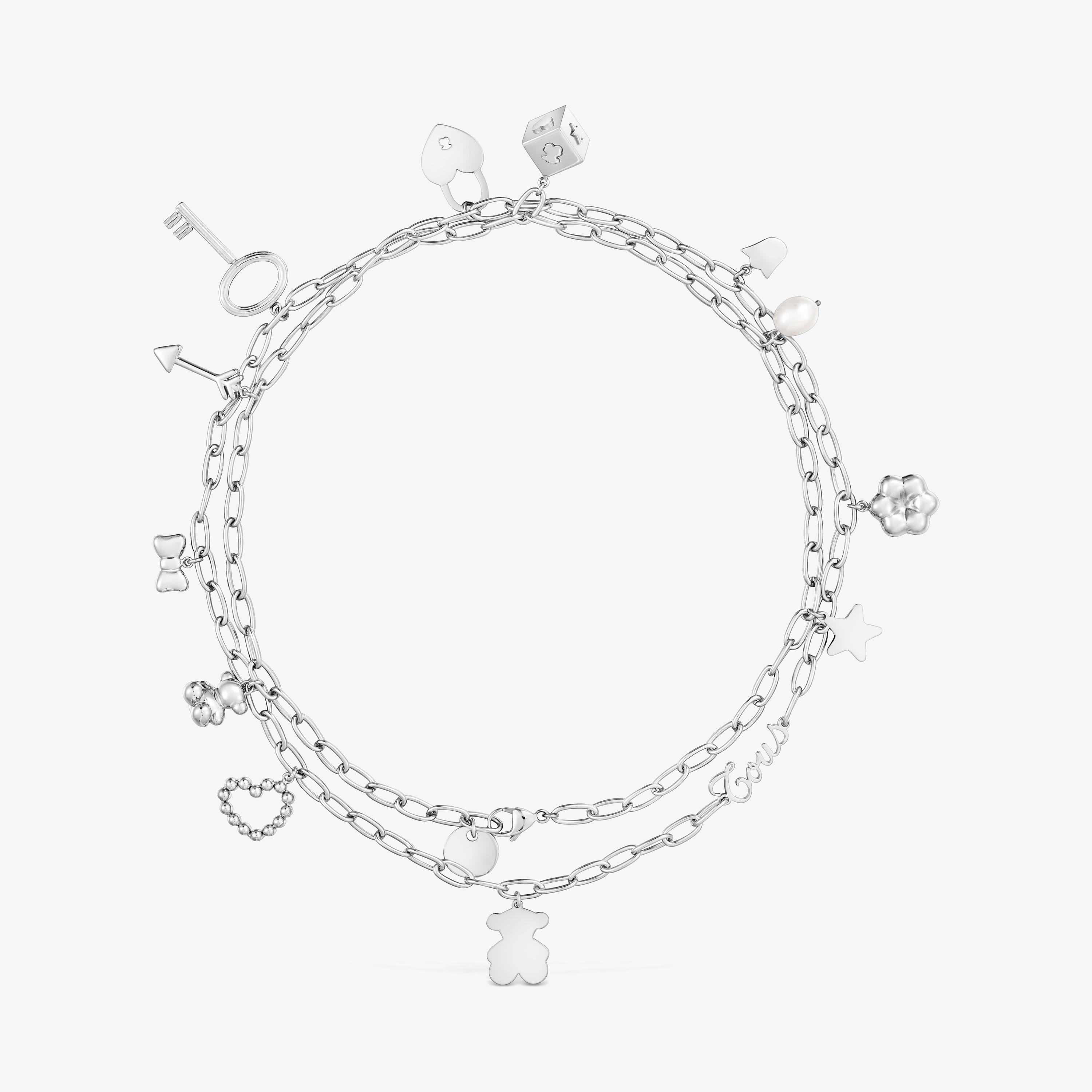 Long steel and cultured pearl Necklace with hanging charms TOUS Charming