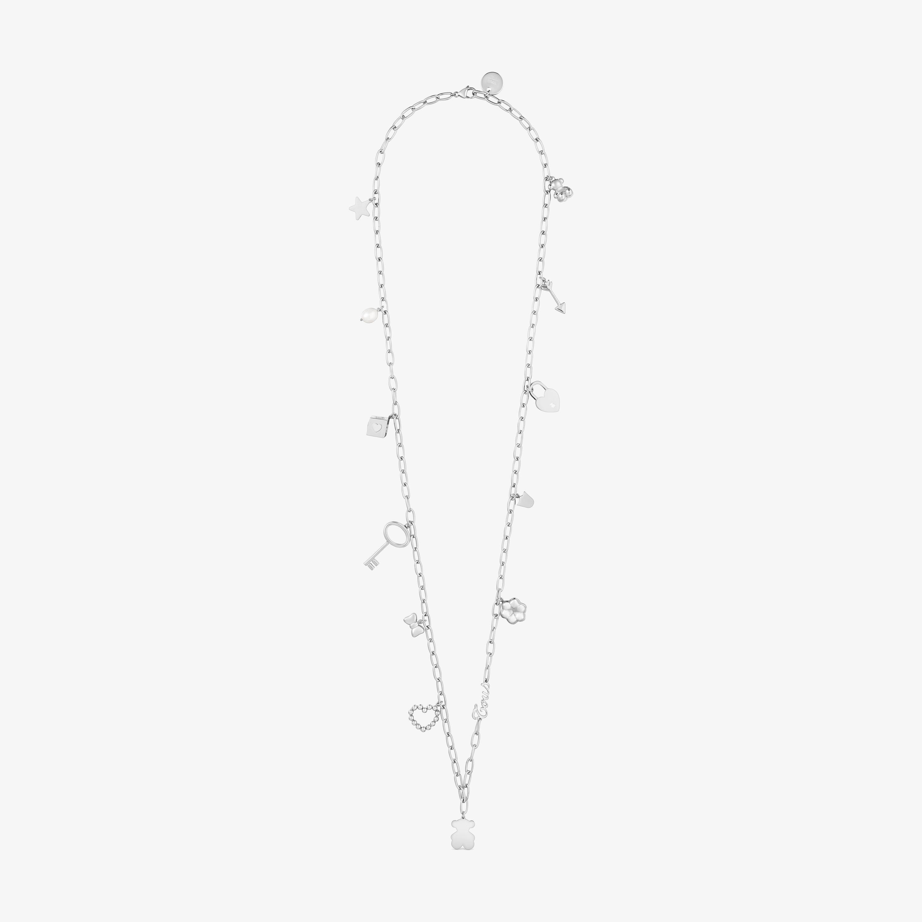 Long steel and cultured pearl Necklace with hanging charms TOUS Charming