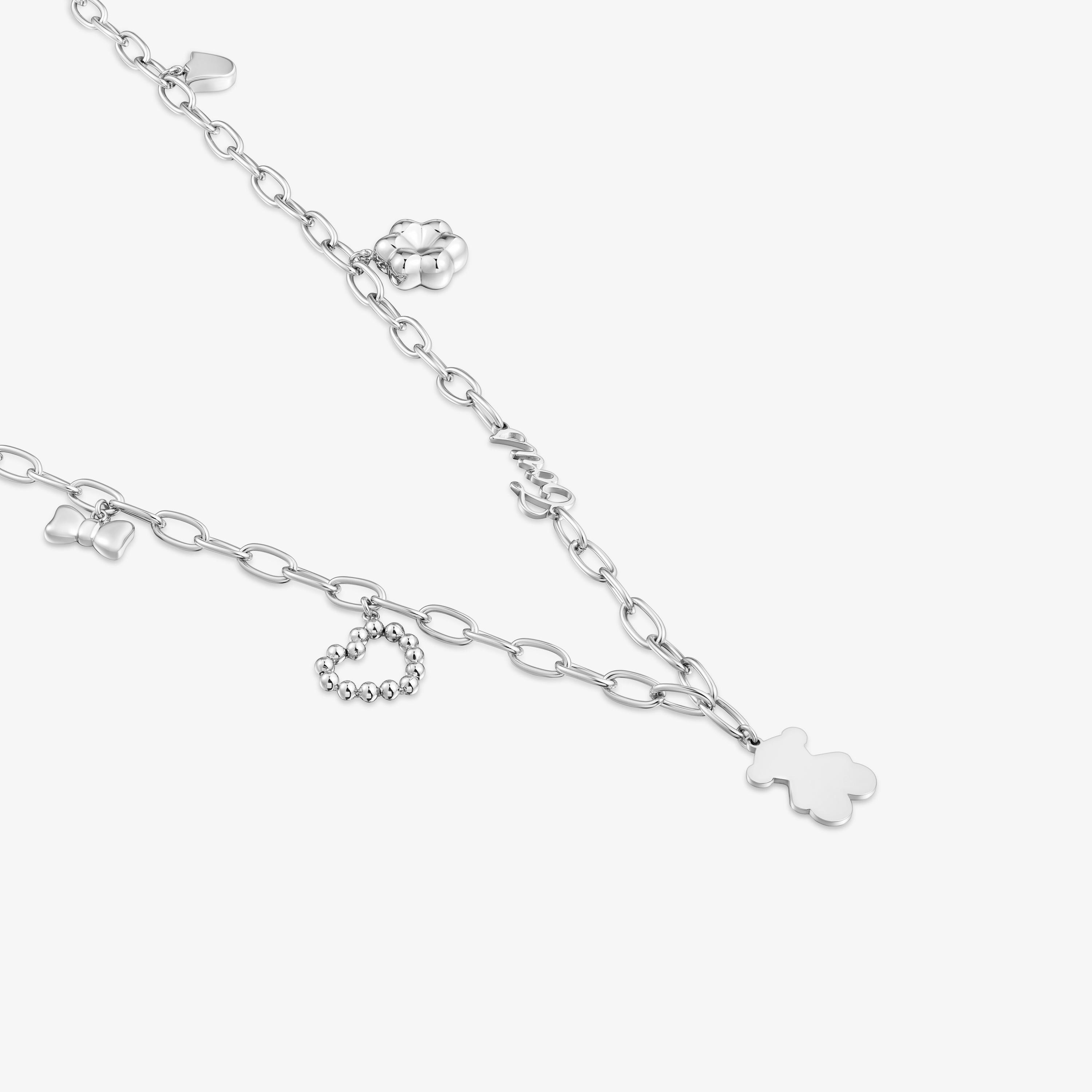 Long steel and cultured pearl Necklace with hanging charms TOUS Charming