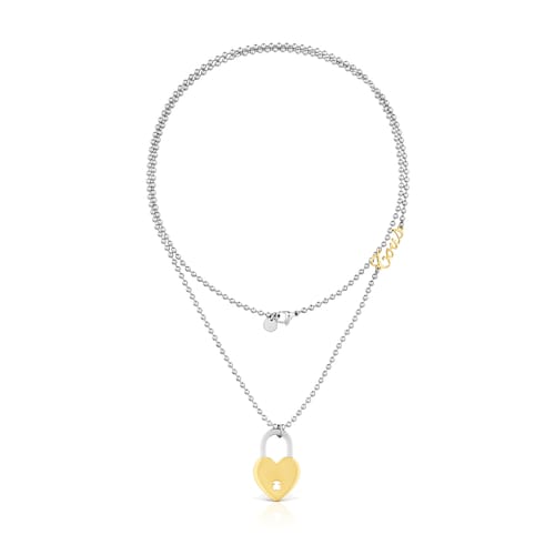 Lange Halskette aus zweifarbigem Stahl mit Herzmotiv TOUS Charming