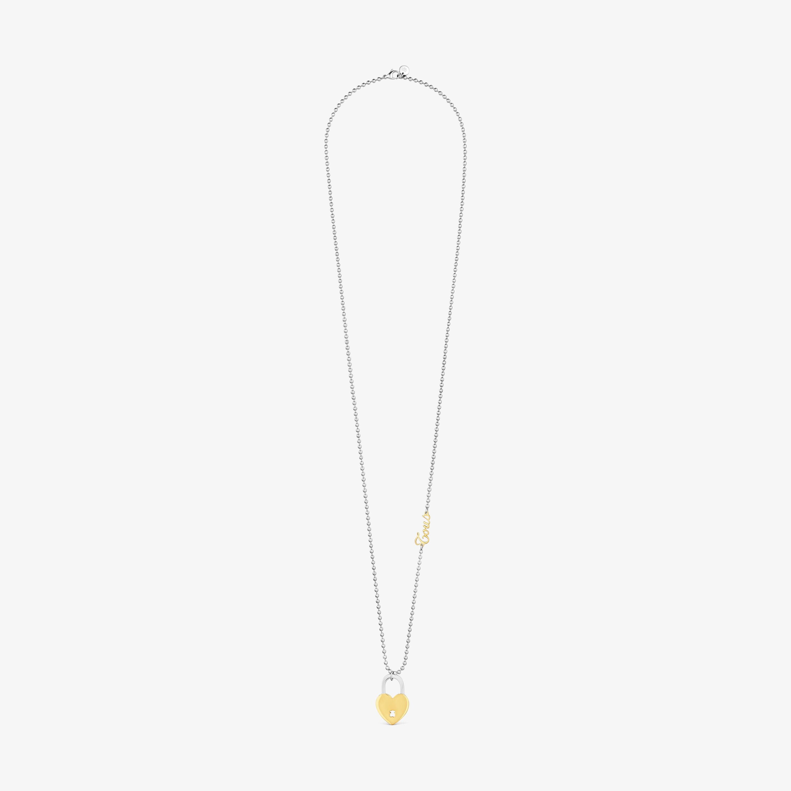 Long two-tone steel Necklace with heart charm TOUS Charming