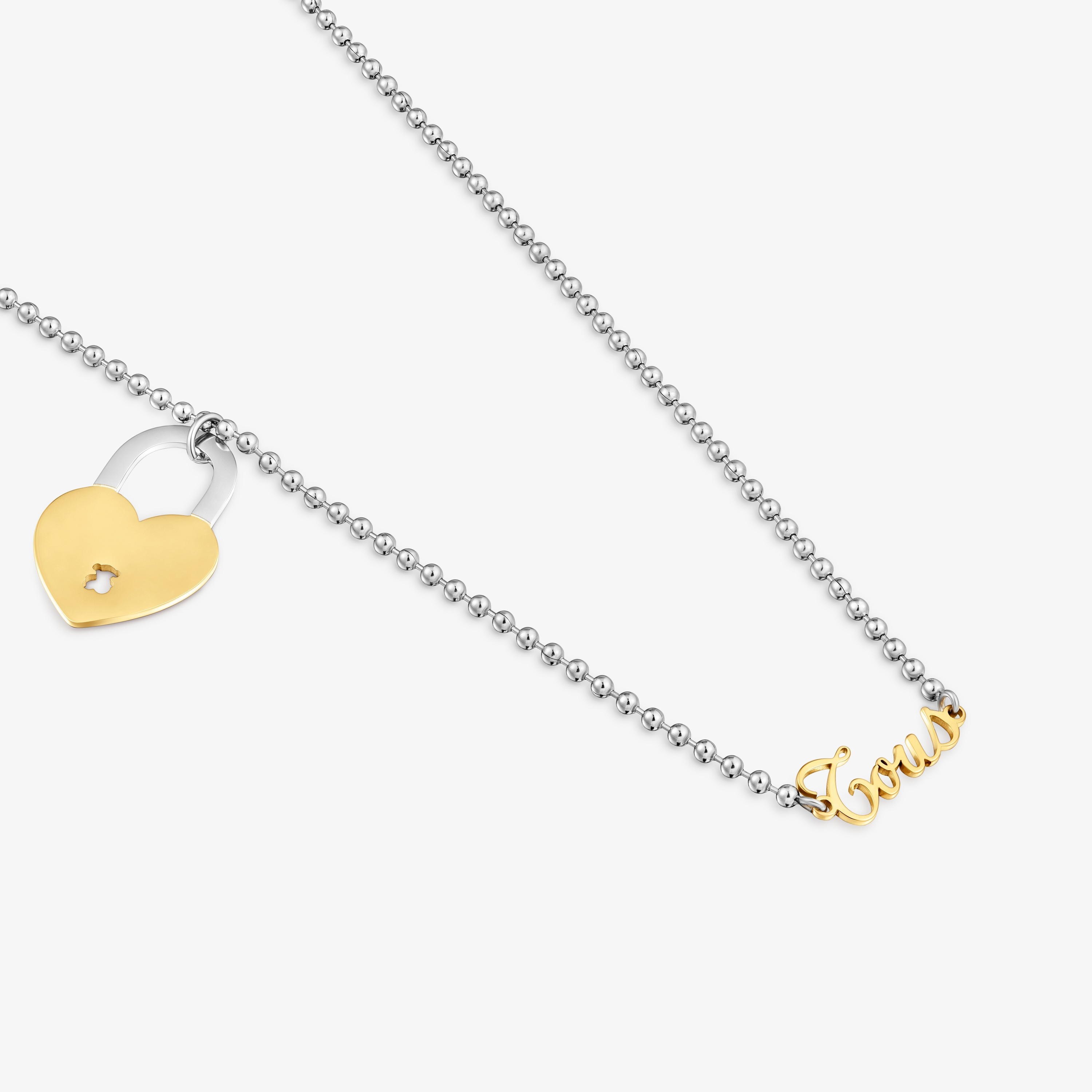 Long two-tone steel Necklace with heart charm TOUS Charming