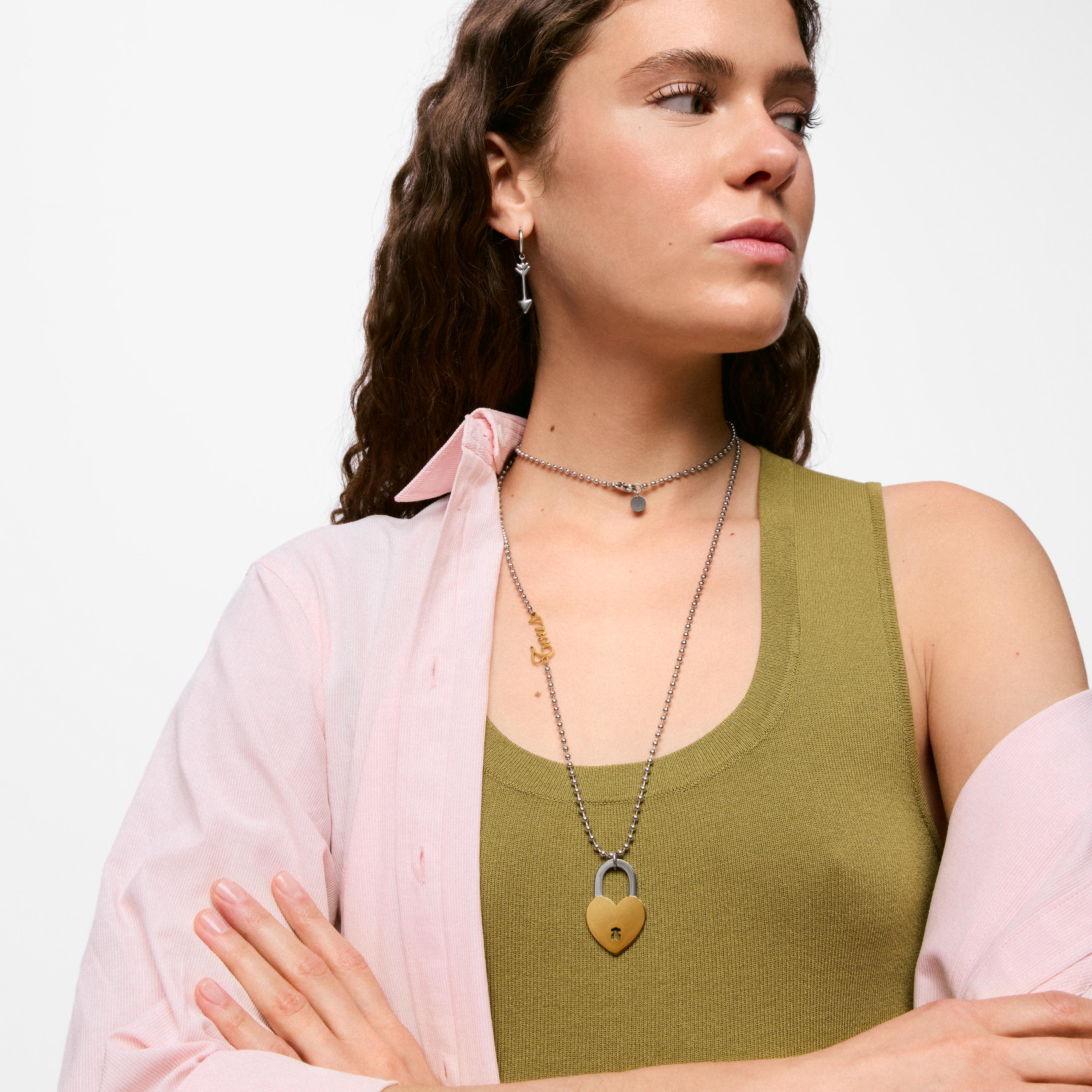 Long two-tone steel Necklace with heart charm TOUS Charming