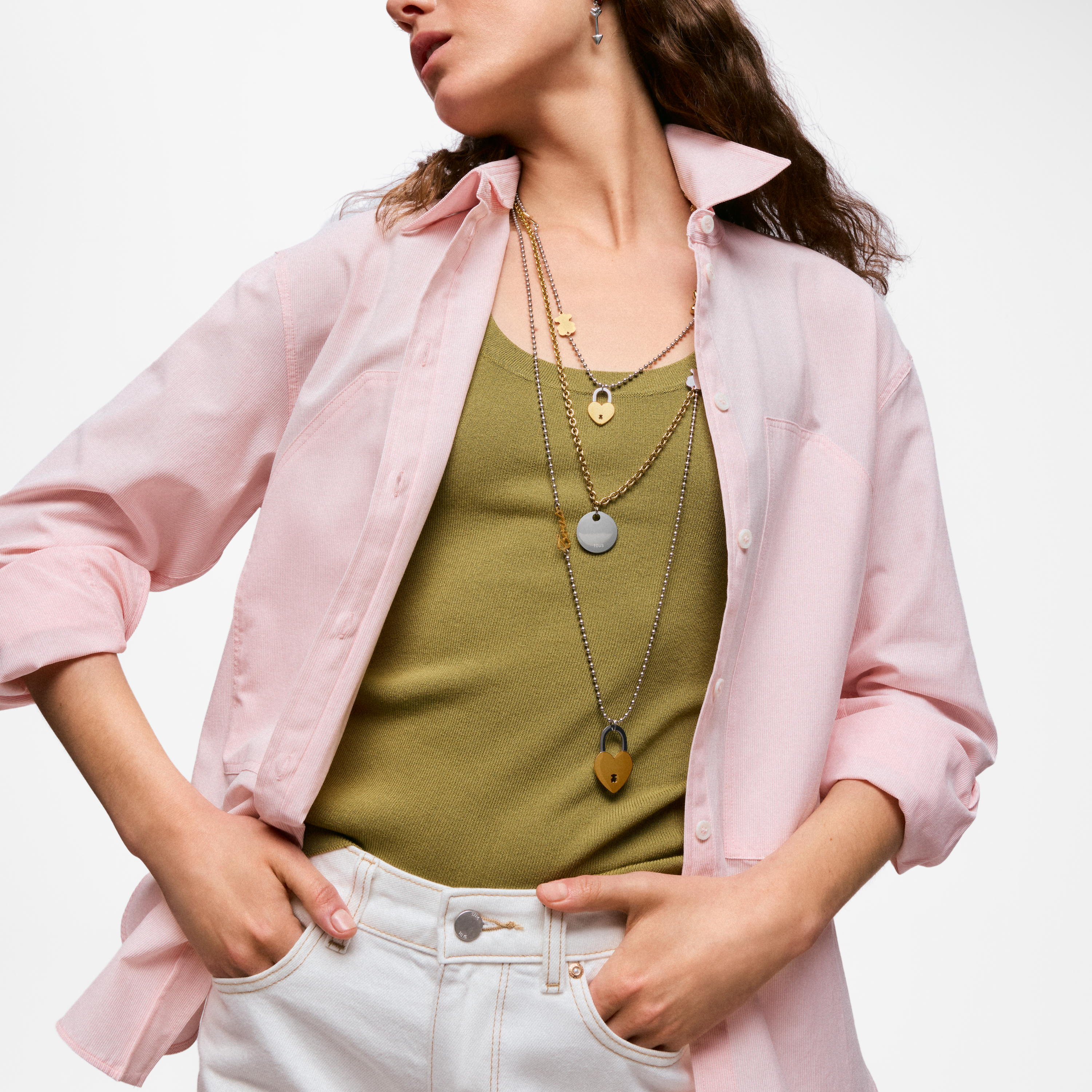 Long two-tone steel Necklace with heart charm TOUS Charming