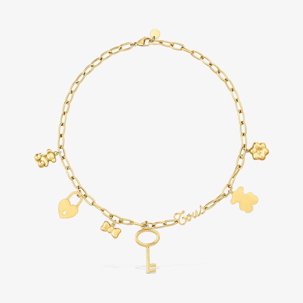 Collar de acero dorado y motivos colgantes TOUS Charming