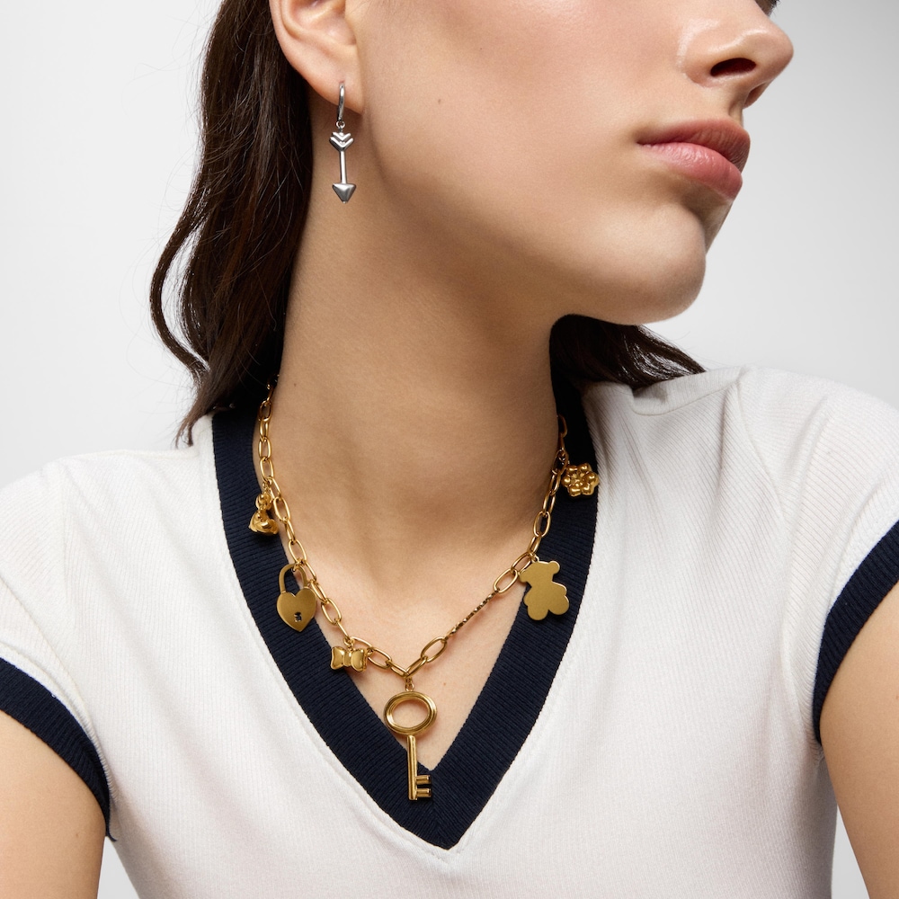 Collar de acero dorado y motivos colgantes TOUS Charming