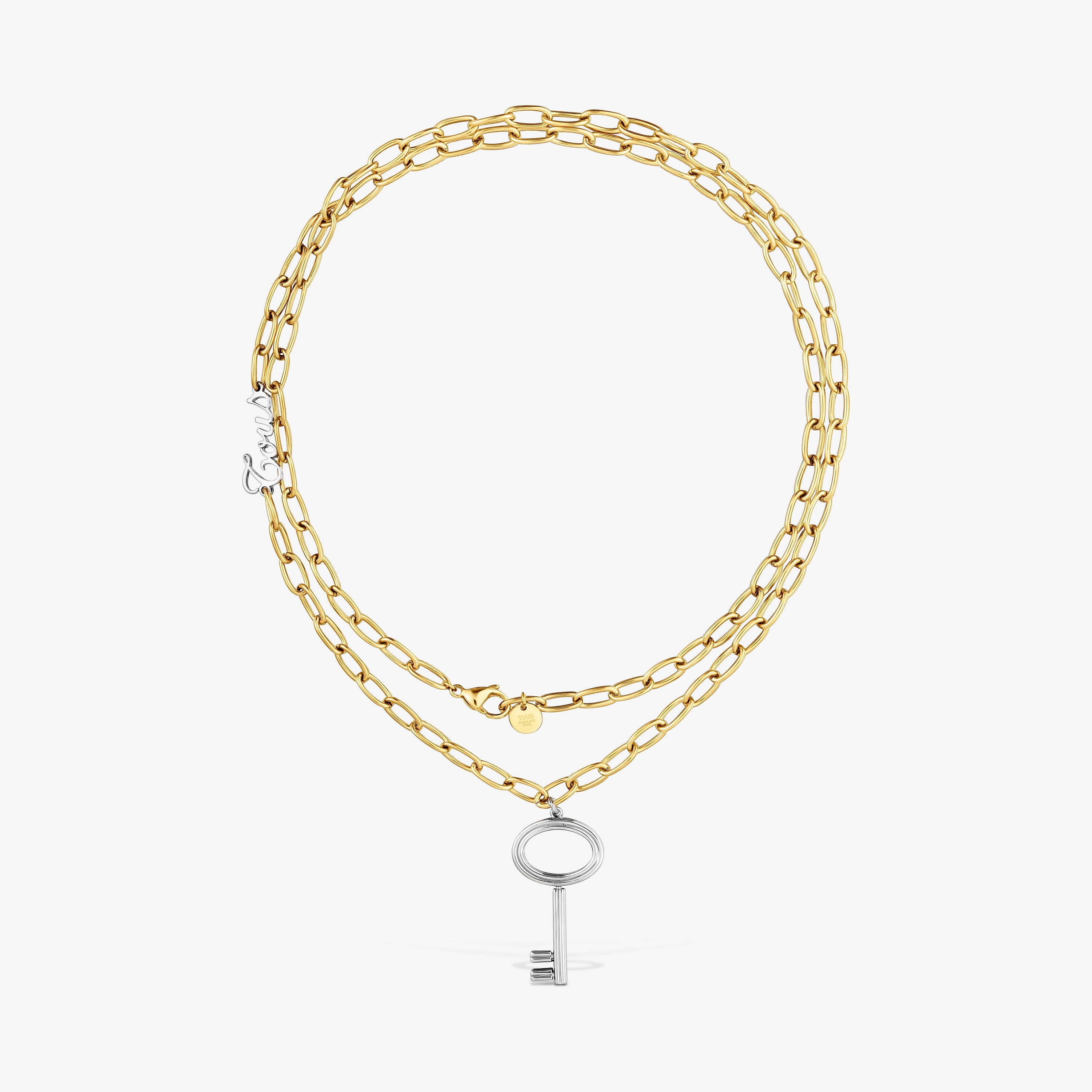 Long two-tone steel chain Necklace with key charm TOUS Charming