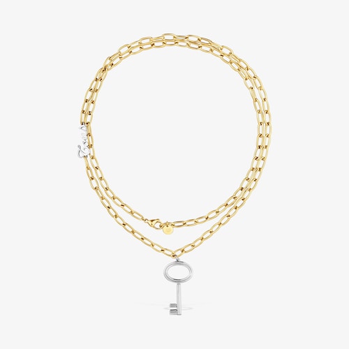 Long two-tone steel chain Necklace with key charm TOUS Charming