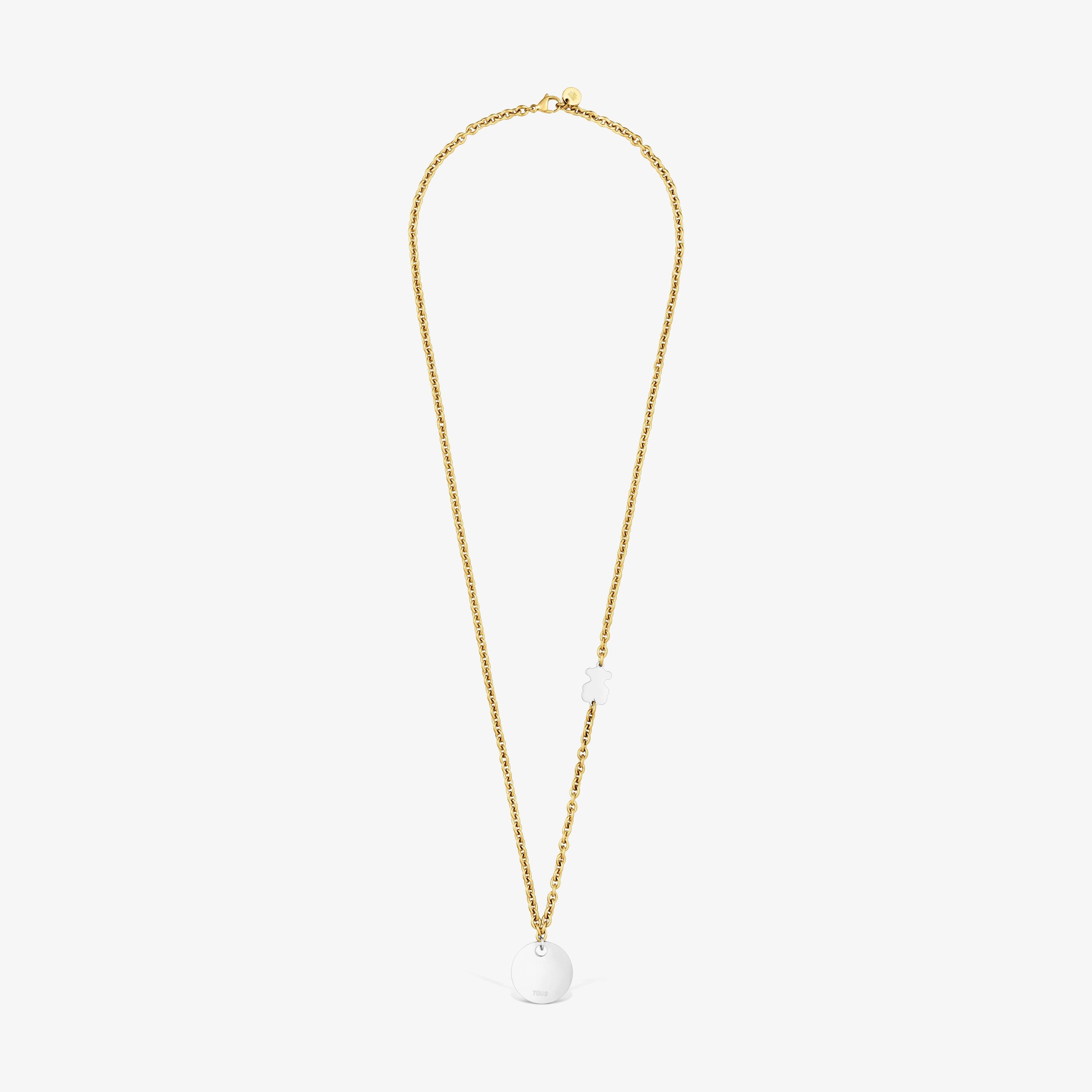 Long two-tone steel chain Necklace with medallion charm TOUS Charming