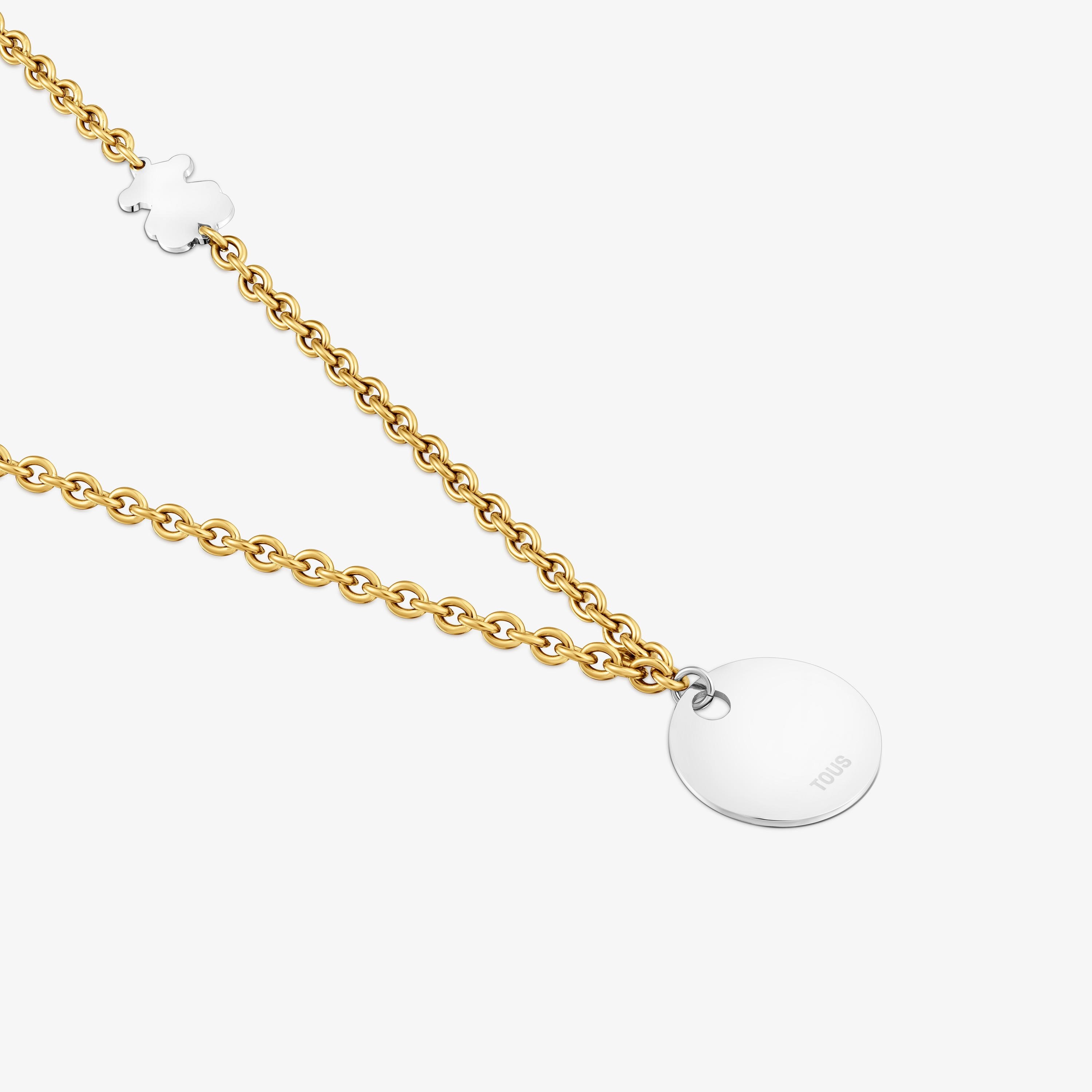 Long two-tone steel chain Necklace with medallion charm TOUS Charming