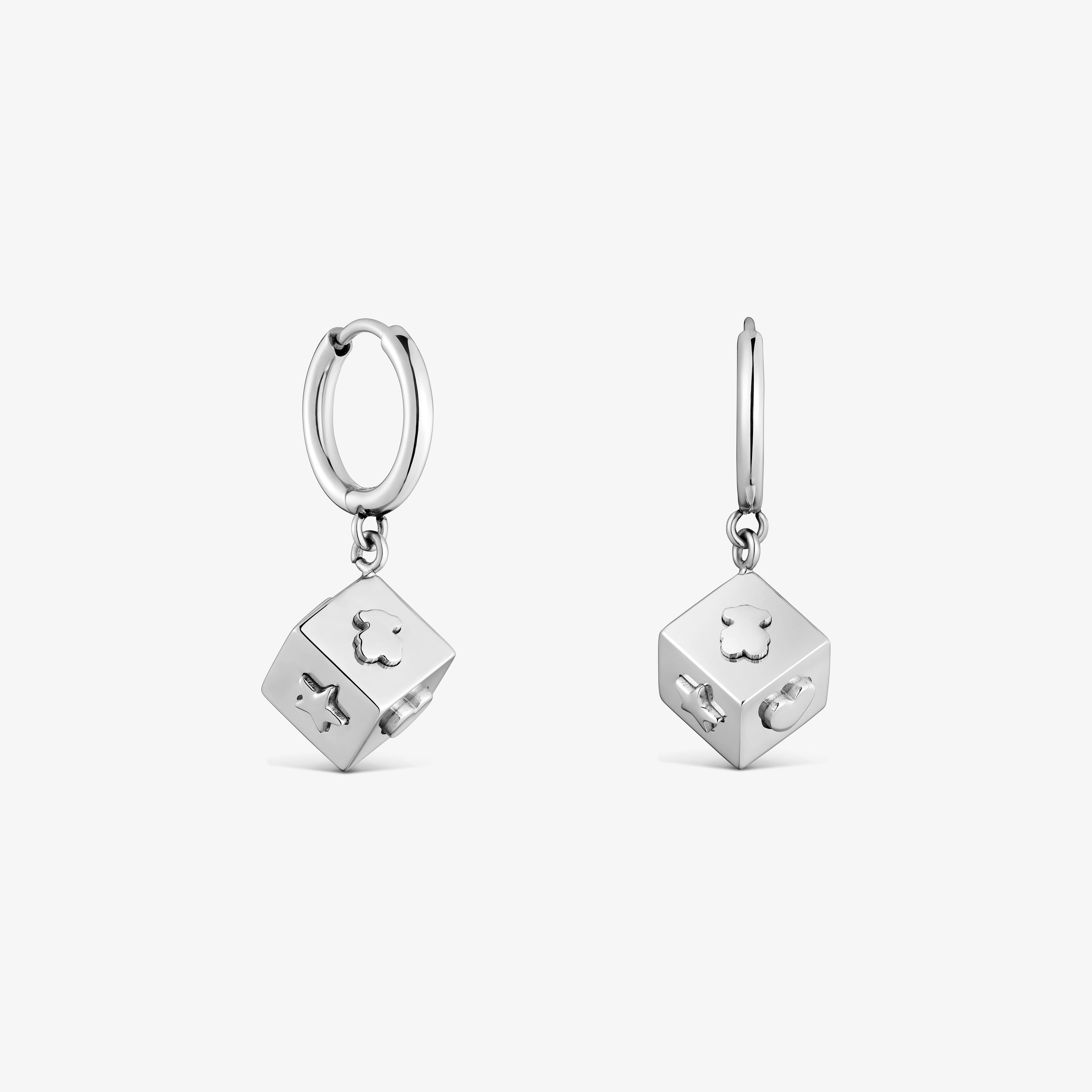 Steel Hoop earrings with cube charm TOUS Charming
