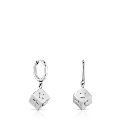 Orecchini a cerchio con charms a cubo in acciaio TOUS Charming