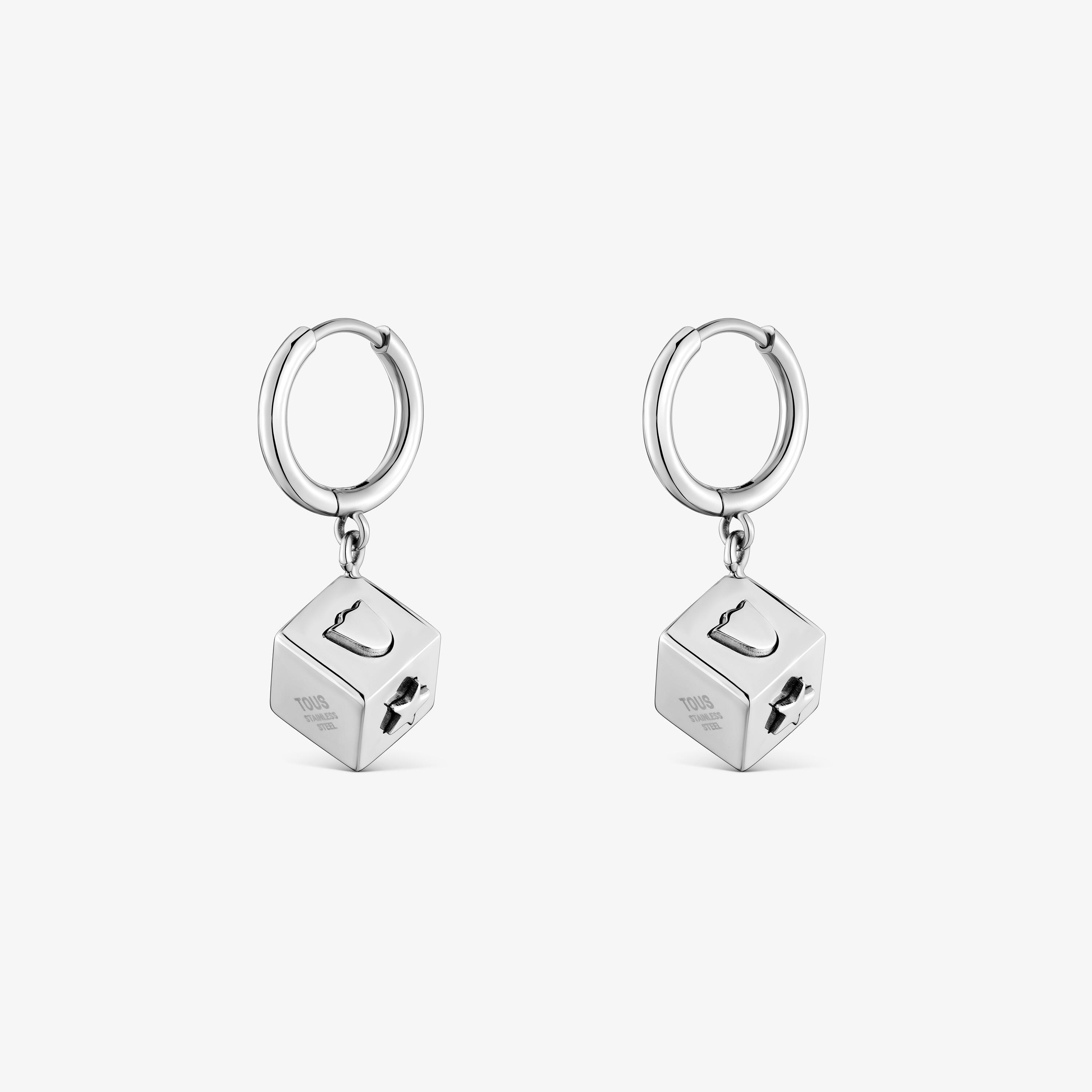 Steel Hoop earrings with cube charm TOUS Charming