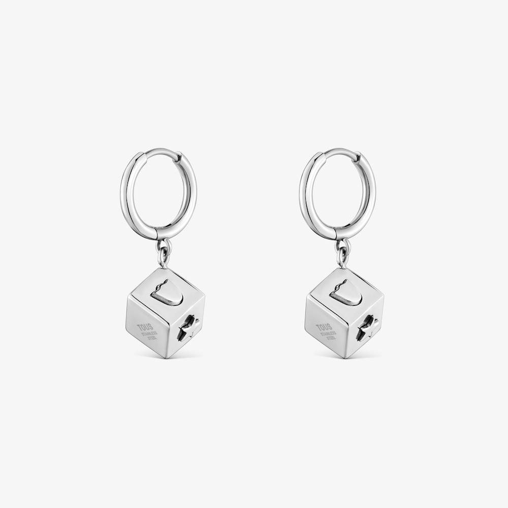 Aretes de aro de acero y motivo cubo TOUS Charming