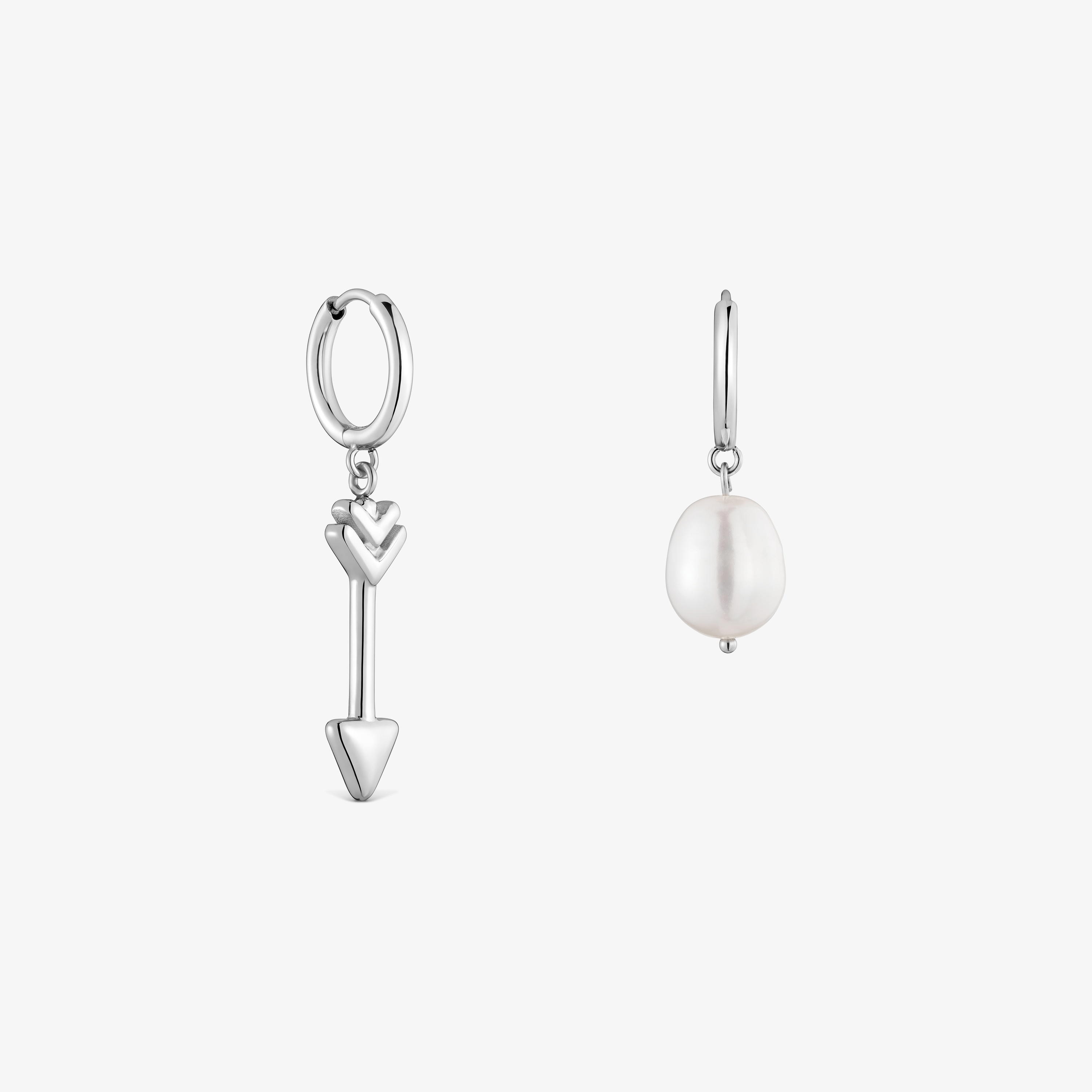 Steel and cultured pearl Hoop earrings with arrow charm TOUS Charming