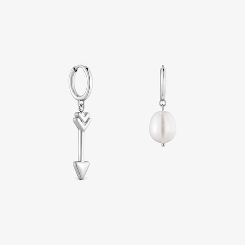 Kolczyki kreolki ze stali z perłą hodowaną i charmsem z motywem strzały TOUS Charming