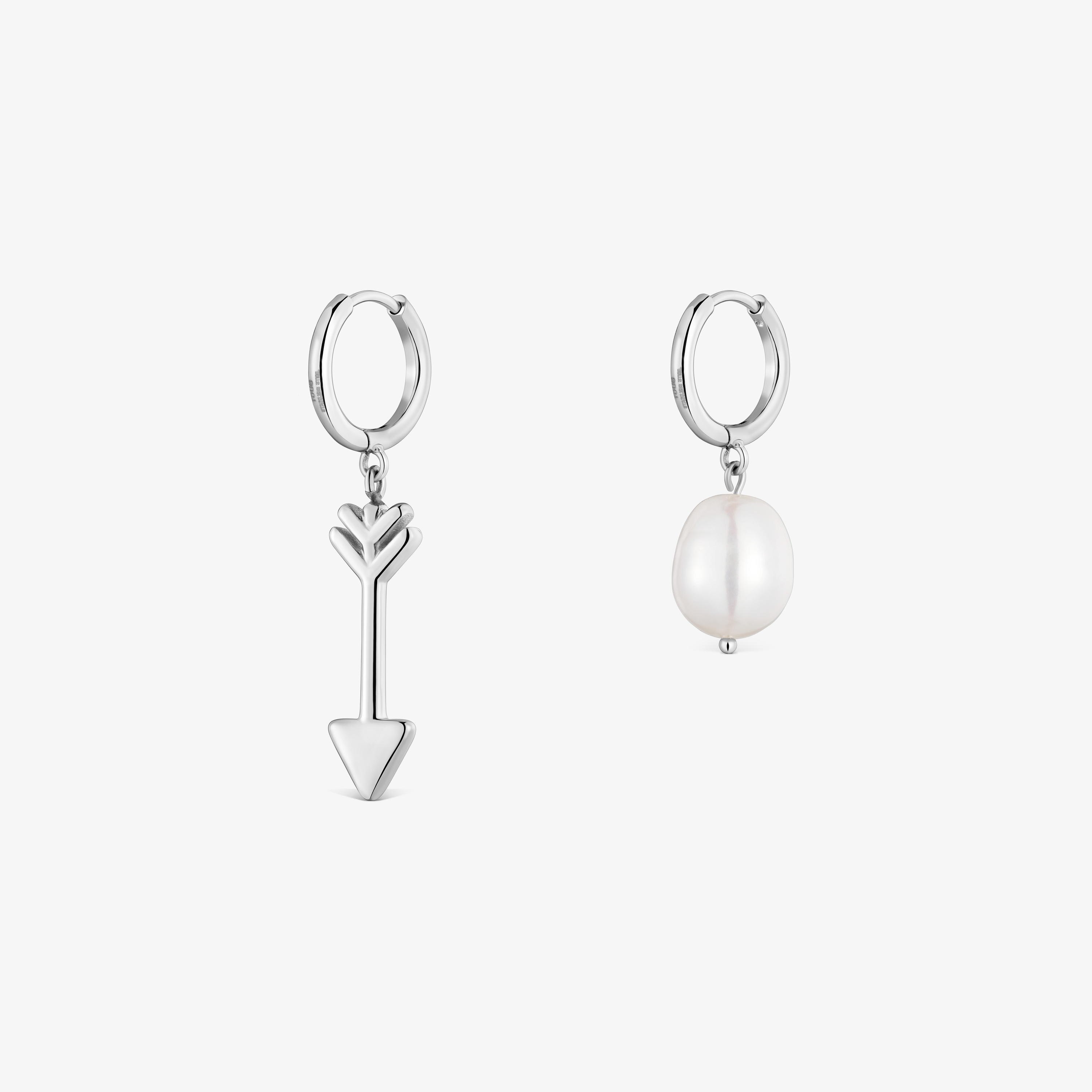 Steel and cultured pearl Hoop earrings with arrow charm TOUS Charming