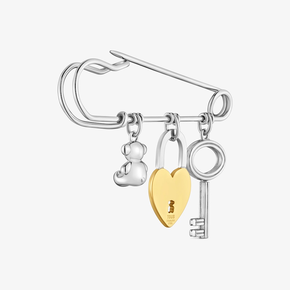 Broche de acero bicolor y motivos colgantes TOUS Charming