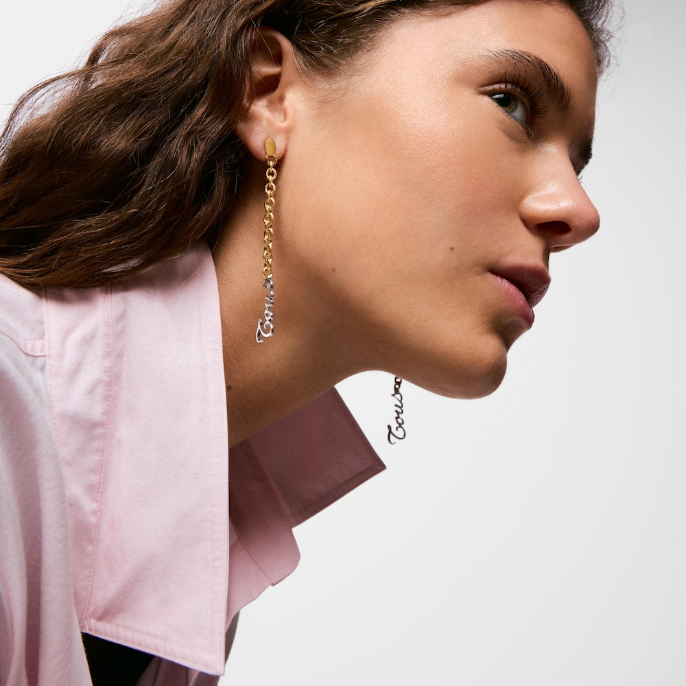Aros largos de acero bicolor TOUS Charming